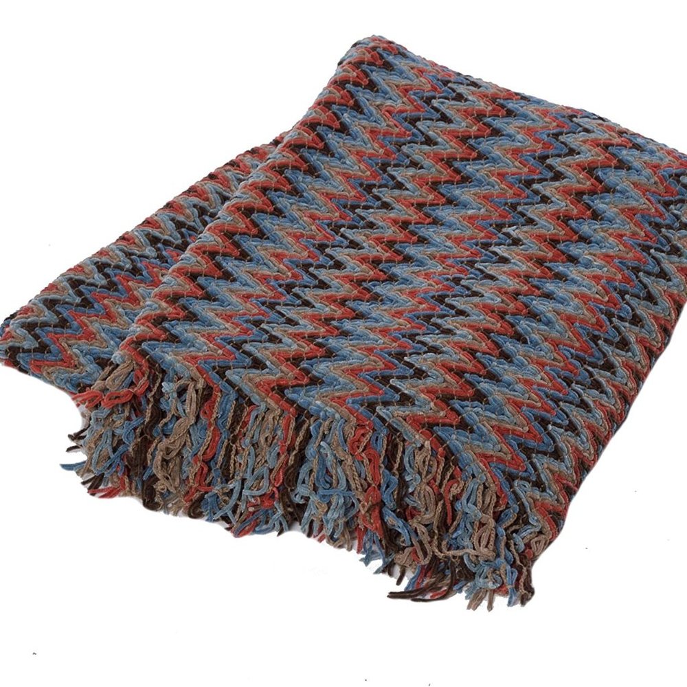 NWT DIVINE Chenille Sorrento Sky Throw Blanket-BLUE multi -100% Acrylic Chenille